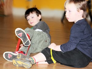 Resistance work with special childrens resistance bands.